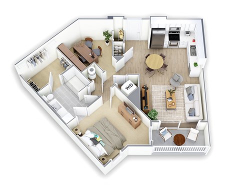 Floor plan for 1 bed, 1 bath, 826 sqft